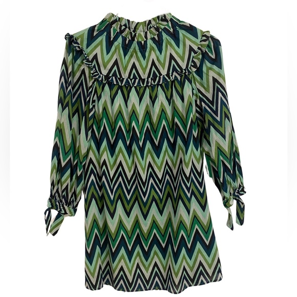 OLIVIA JAMES Green Zig Zag Cotton Dress Long Sleeve - Picture 6 of 8
